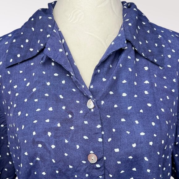 Vintage California Krush Navy Blue Polka Dot Button Up Blouse Size Medium - Picture 2 of 8
